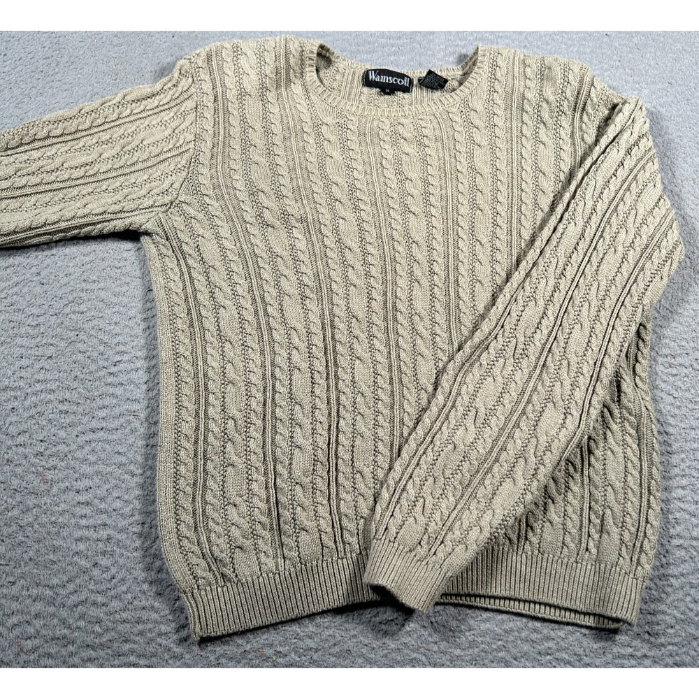 Wainscott Cable Knit Sweater Womens‎ Small Light Green Long Sleeve Fisherman
